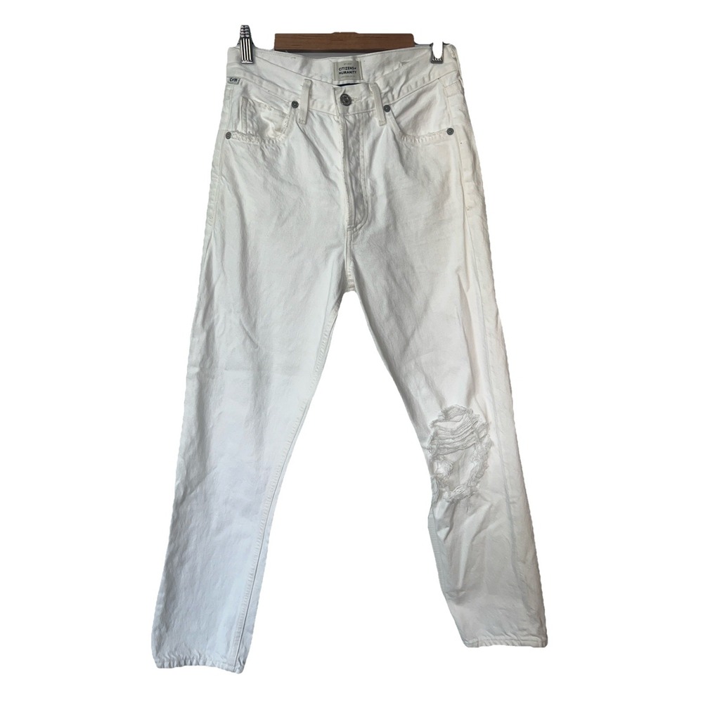 Citizens of Humanity Womens White Distressed Charlotte Crop Jeans‎ Size 24
